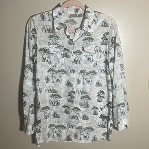 Chicos Safari Elephant Print Button Down Top‎ | 0